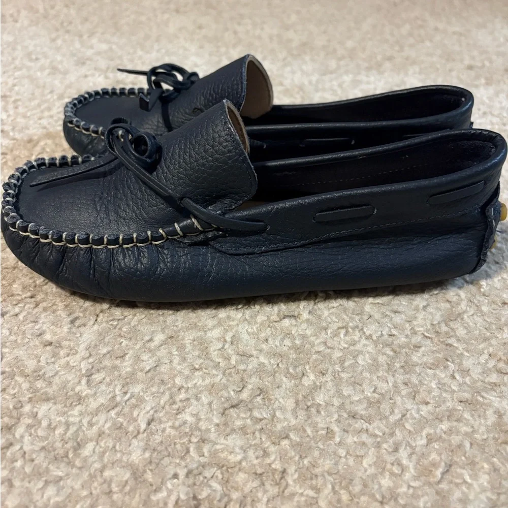 Elephantito Navy Blue Leather Moccasin Kids Shoes